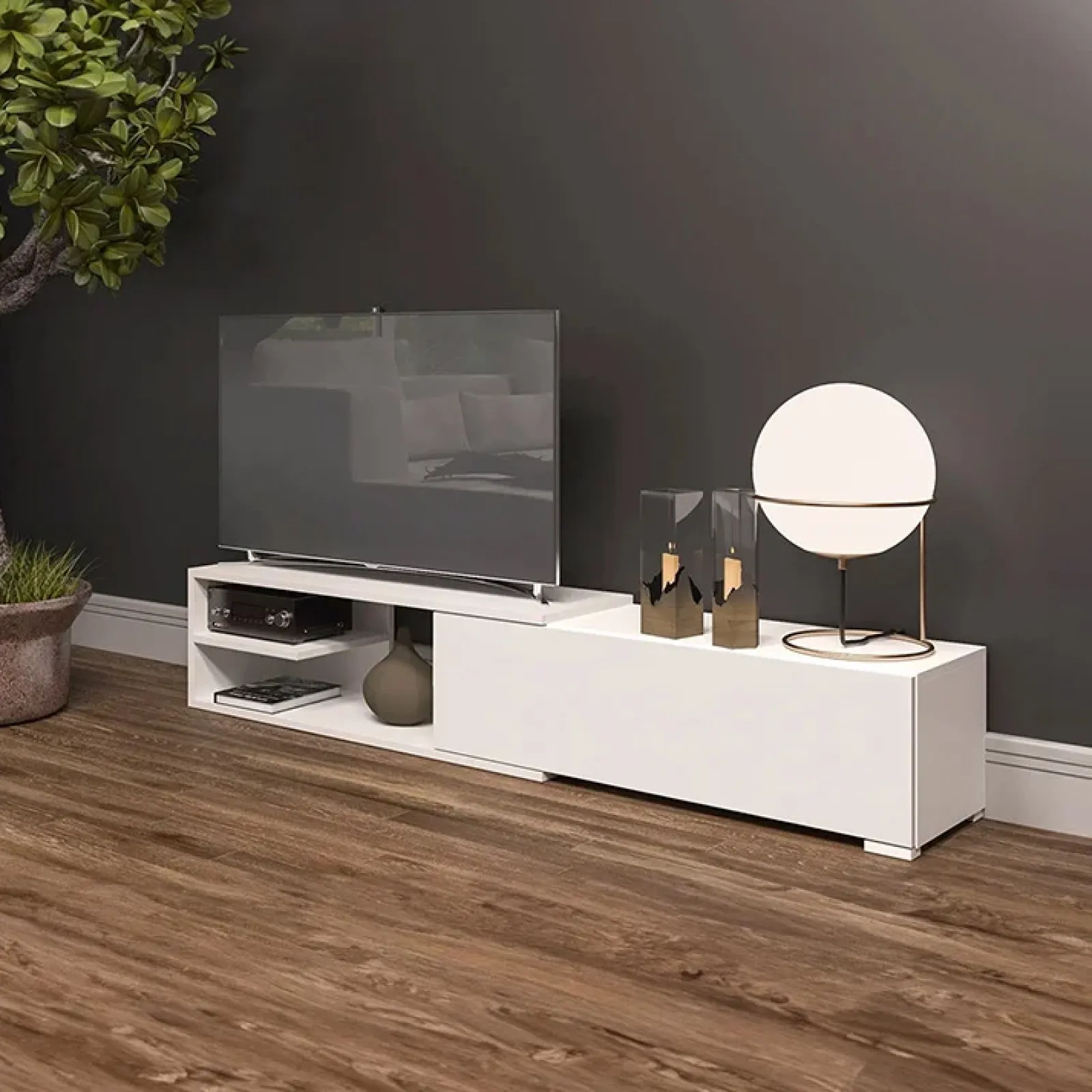 Garnero Arredamenti Mobili Tv Moderni|Mobile Tv Moderno-Mobile porta TV 137/180x40h cm allungabile moderno bianco Pepita