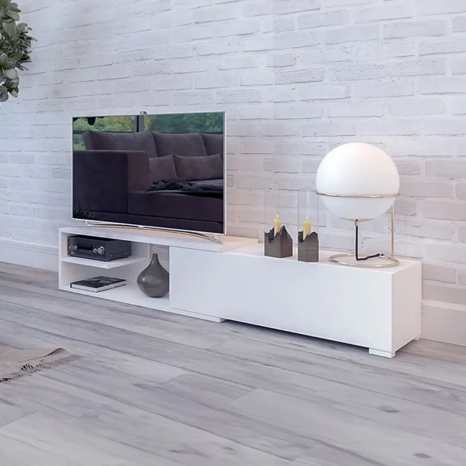 Garnero Arredamenti Mobili Tv Moderni|Mobile Tv Moderno-Mobile porta TV 137/180x40h cm allungabile moderno bianco Pepita