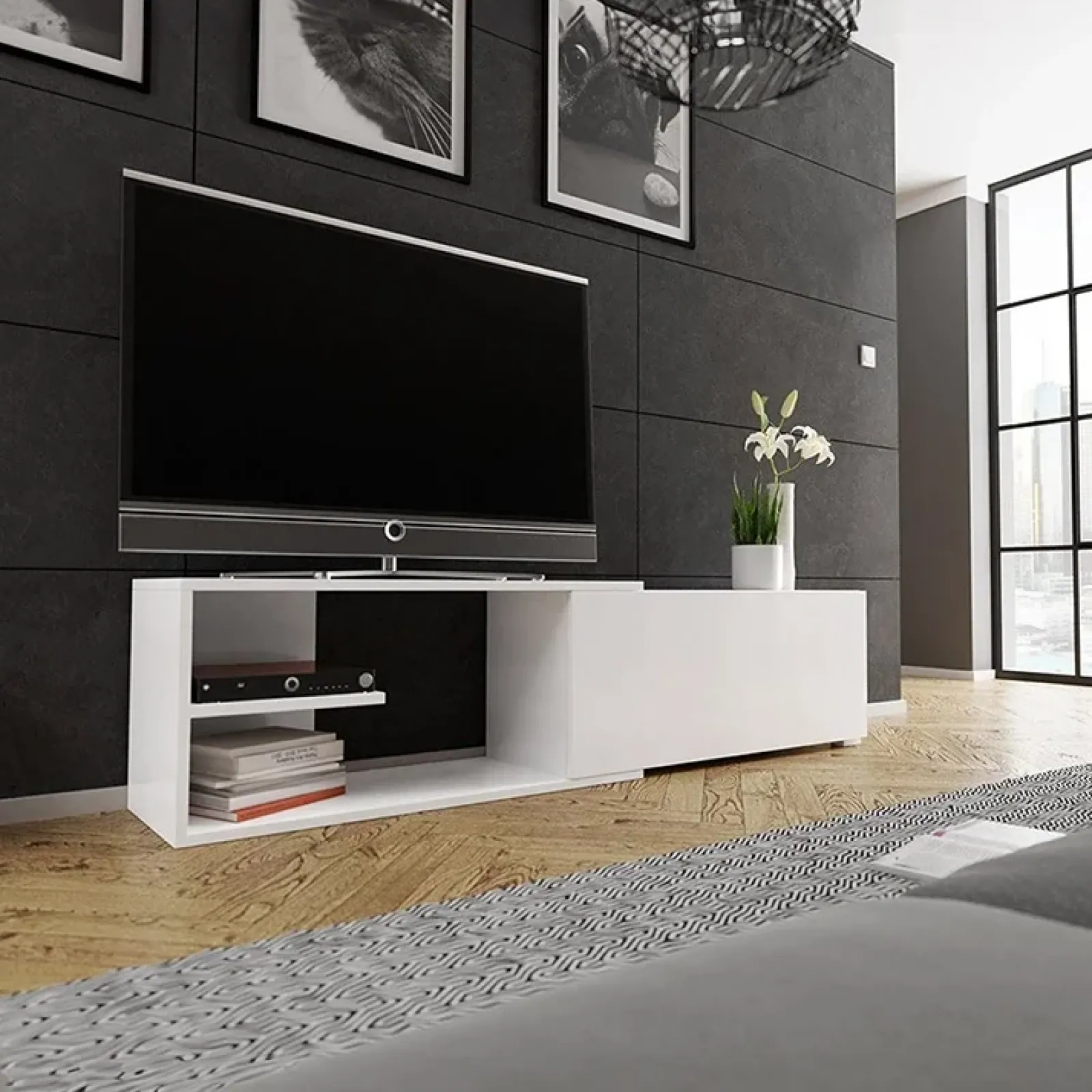 Garnero Arredamenti Mobili Tv Moderni|Mobile Tv Moderno-Mobile porta TV 137/180x40h cm allungabile moderno bianco Pepita