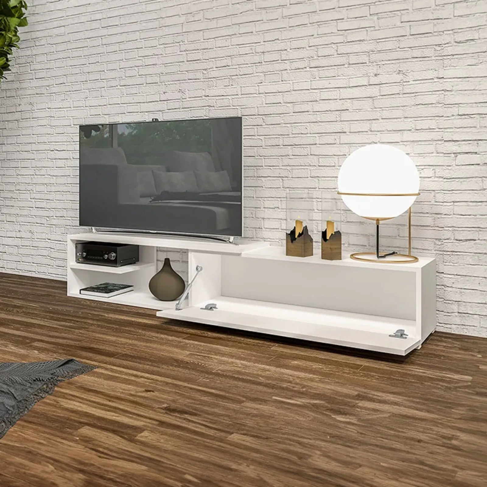 Garnero Arredamenti Mobili Tv Moderni|Mobile Tv Moderno-Mobile porta TV 137/180x40h cm allungabile moderno bianco Pepita