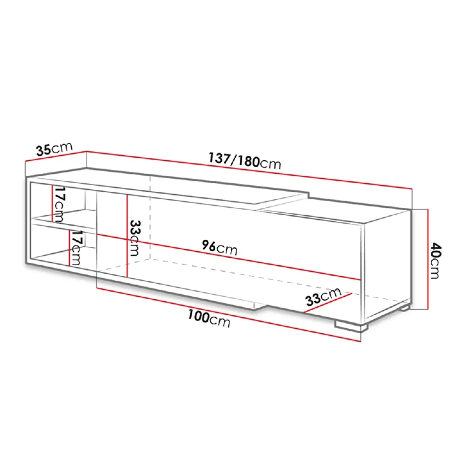 Garnero Arredamenti Mobili Tv Moderni|Mobile Tv Moderno-Mobile porta TV 137/180x40h cm allungabile moderno bianco Pepita