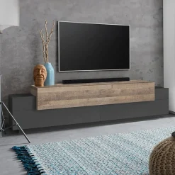 Garnero Arredamenti Mobile Tv Basso|Mobili Tv Moderni-Mobile porta TV 200x52h cm antracite rovere Milos Gihome® Antracite - Rovere Rustico