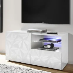 Garnero Arredamenti Mobile Tv Basso|Mobili Tv Moderni-Mobile porta TV 122x57h cm1 anta 1 cassetto  bianco lucido con serigrafia Marvis