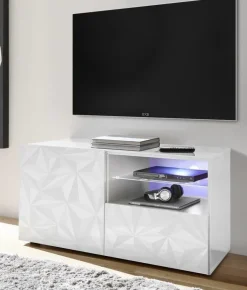 Garnero Arredamenti Mobile Tv Basso|Mobili Tv Moderni-Mobile porta TV 122x57h cm1 anta 1 cassetto  bianco lucido con serigrafia Marvis