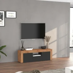 Garnero Arredamenti Mobile Tv Basso|Mobili Tv Moderni-Mobile porta tv 155x51h cm antracite rovere Block Antracite - Rovere