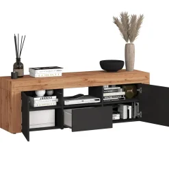 Garnero Arredamenti Mobile Tv Basso|Mobili Tv Moderni-Mobile porta tv 155x51h cm antracite rovere Block Antracite - Rovere