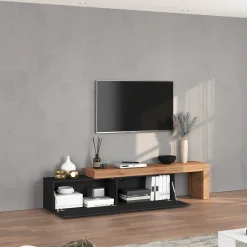 Garnero Arredamenti Mobile Tv Basso|Mobili Tv Moderni-Mobile porta tv 230x51h cm antracite rovere Block Antracite - Rovere