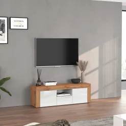 Garnero Arredamenti Mobile Tv Basso|Mobili Tv Moderni-Mobile porta tv 155x51h cm bianco lucido rovere Block Bianco Lucido - Rovere