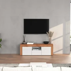 Garnero Arredamenti Mobile Tv Basso|Mobili Tv Moderni-Mobile porta tv 155x51h cm bianco lucido rovere Block Bianco Lucido - Rovere