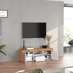 Garnero Arredamenti Mobile Tv Basso|Mobili Tv Moderni-Mobile porta tv 155x51h cm bianco lucido rovere Block Bianco Lucido - Rovere