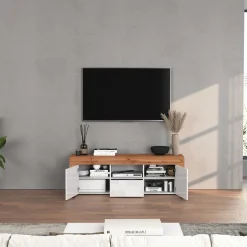 Garnero Arredamenti Mobile Tv Basso|Mobili Tv Moderni-Mobile porta tv 155x51h cm bianco lucido rovere Block Bianco Lucido - Rovere