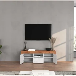 Garnero Arredamenti Mobile Tv Basso|Mobili Tv Moderni-Mobile porta tv 155x51h cm bianco lucido rovere Block Bianco Lucido - Rovere