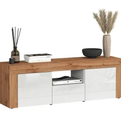 Garnero Arredamenti Mobile Tv Basso|Mobili Tv Moderni-Mobile porta tv 155x51h cm bianco lucido rovere Block Bianco Lucido - Rovere