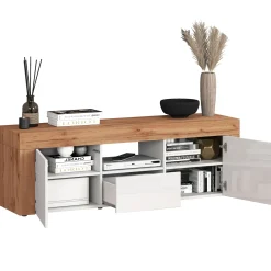 Garnero Arredamenti Mobile Tv Basso|Mobili Tv Moderni-Mobile porta tv 155x51h cm bianco lucido rovere Block Bianco Lucido - Rovere