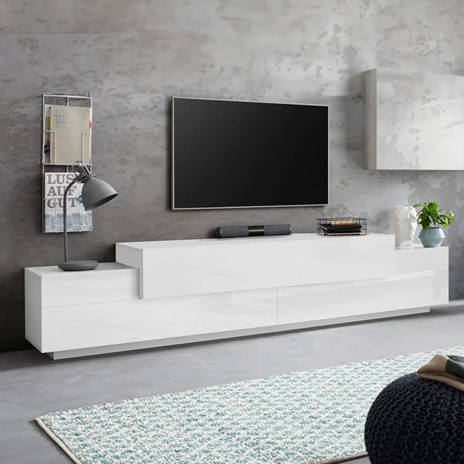 Garnero Arredamenti Mobile Tv Basso|Mobili Tv Moderni-Mobile porta TV 240x52h cm Milos Gihome® Bianco Lucido