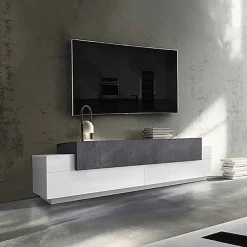 Garnero Arredamenti Mobile Tv Basso|Mobili Tv Moderni-Mobile porta TV 200x52h cm bianco lucido antracite Milos Gihome® Ossido - Bianco Lucido