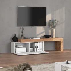 Garnero Arredamenti Mobile Tv Basso|Mobili Tv Moderni-Mobile porta tv 220x51h cm bianco lucido rovere Block Bianco Lucido - Rovere