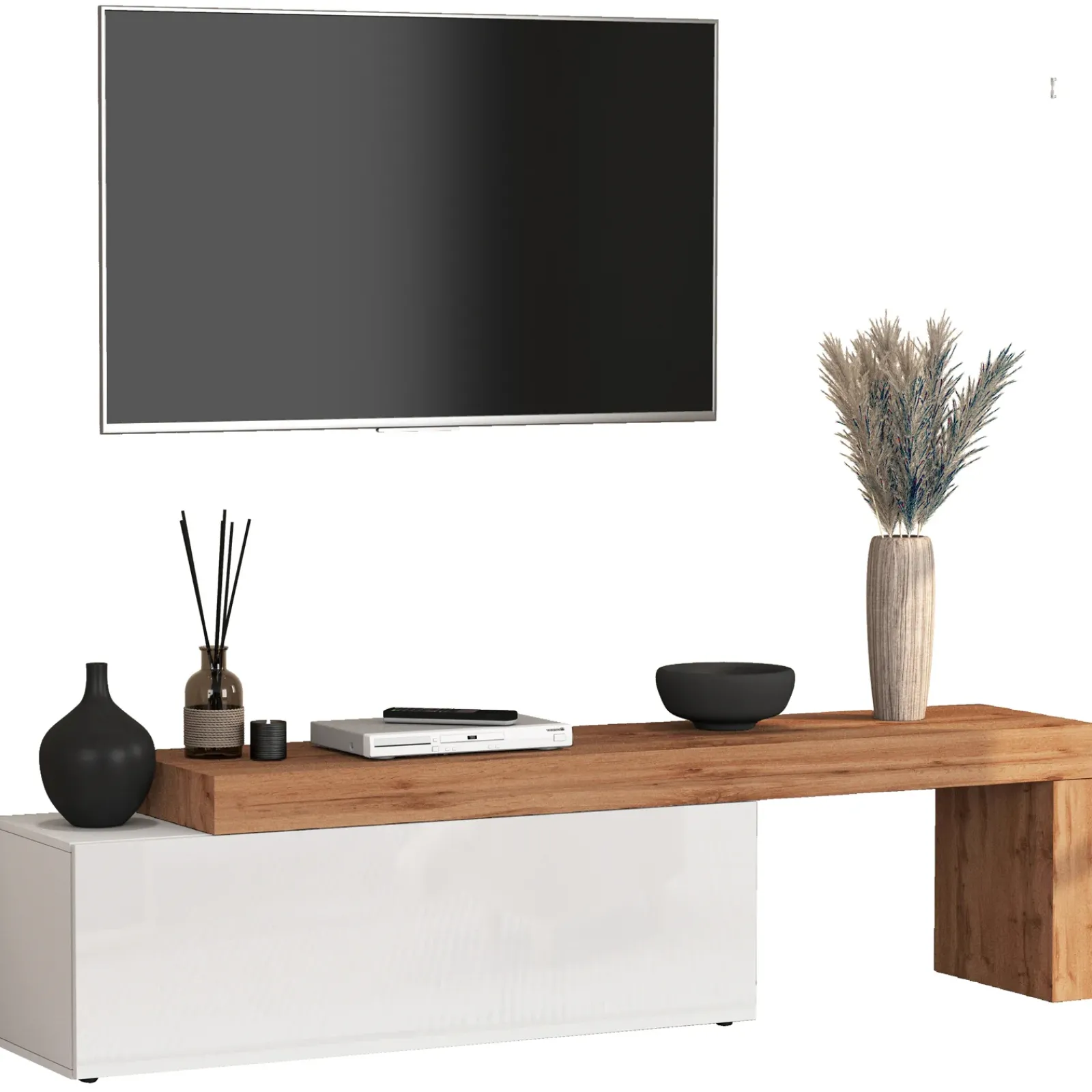 Garnero Arredamenti Mobile Tv Basso|Mobili Tv Moderni-Mobile porta tv 220x51h cm bianco lucido rovere Block Bianco Lucido - Rovere