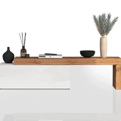 Garnero Arredamenti Mobile Tv Basso|Mobili Tv Moderni-Mobile porta tv 220x51h cm bianco lucido rovere Block Bianco Lucido - Rovere