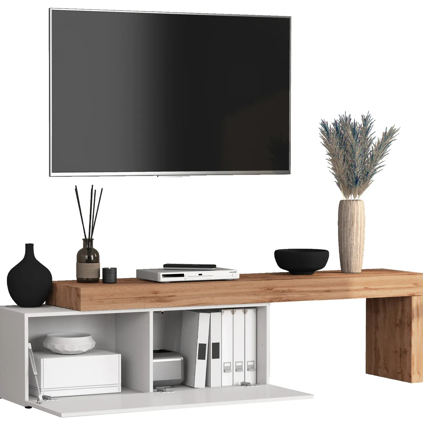 Garnero Arredamenti Mobile Tv Basso|Mobili Tv Moderni-Mobile porta tv 220x51h cm bianco lucido rovere Block Bianco Lucido - Rovere
