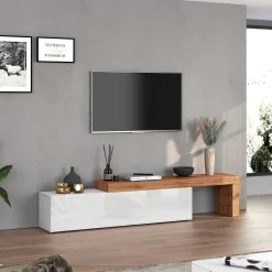 Garnero Arredamenti Mobile Tv Basso|Mobili Tv Moderni-Mobile porta tv 230x51h cm bianco lucido rovere Block Bianco Lucido - Rovere