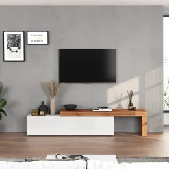 Garnero Arredamenti Mobile Tv Basso|Mobili Tv Moderni-Mobile porta tv 230x51h cm bianco lucido rovere Block Bianco Lucido - Rovere