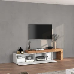 Garnero Arredamenti Mobile Tv Basso|Mobili Tv Moderni-Mobile porta tv 230x51h cm bianco lucido rovere Block Bianco Lucido - Rovere