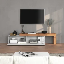 Garnero Arredamenti Mobile Tv Basso|Mobili Tv Moderni-Mobile porta tv 230x51h cm bianco lucido rovere Block Bianco Lucido - Rovere