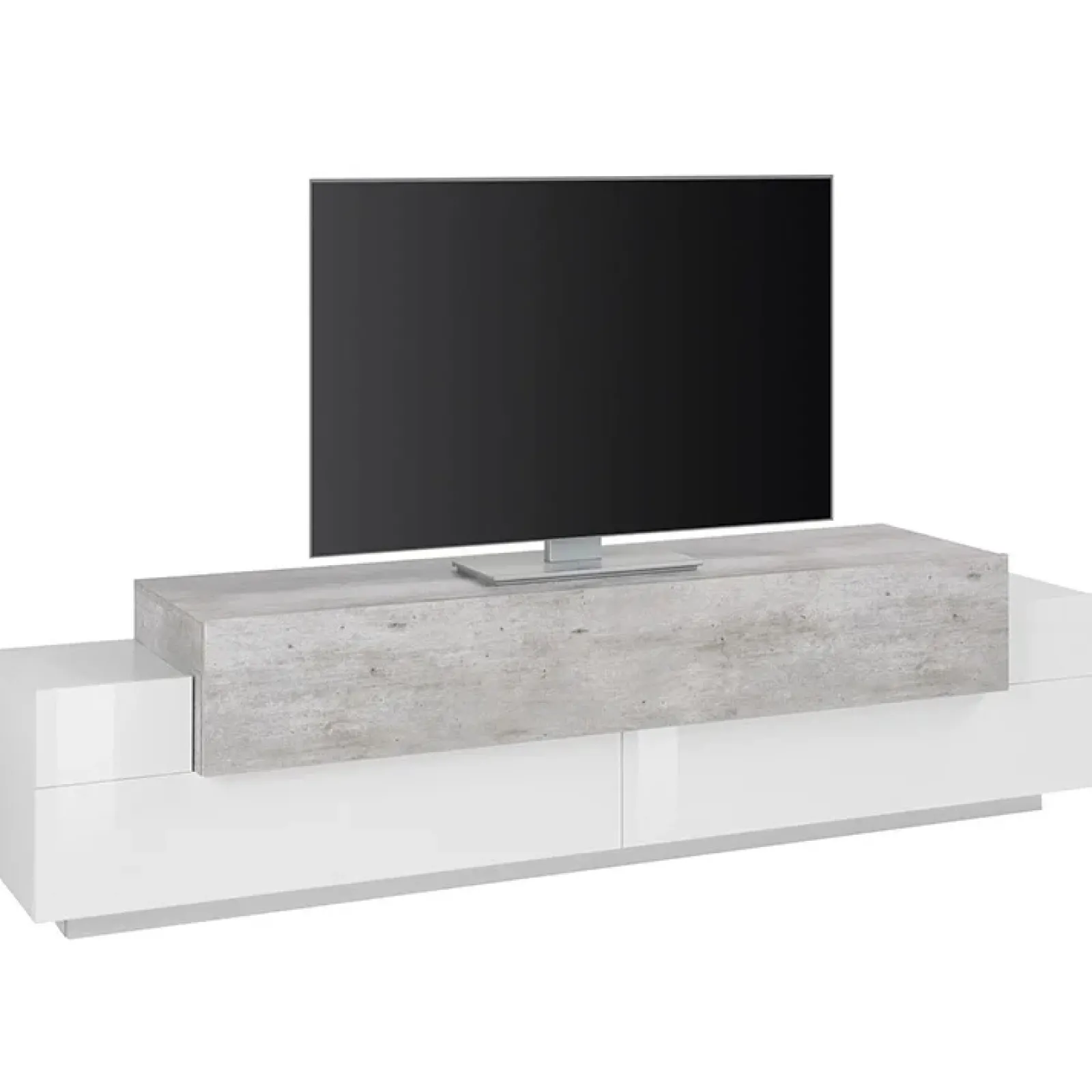 Garnero Arredamenti Mobile Tv Basso|Mobili Tv Moderni-Mobile porta TV 200x52h cm bianco lucido grigio Milos Gihome® Bianco Lucido - Cemento