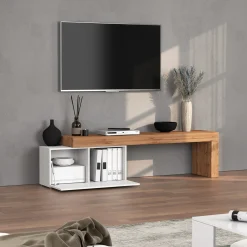 Garnero Arredamenti Mobile Tv Basso|Mobili Tv Moderni-Mobile porta tv 210x51h cm bianco lucido rovere Block Bianco Lucido - Rovere