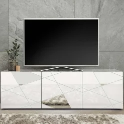 Garnero Arredamenti Mobile Tv Basso|Mobili Tv Moderni-Mobile porta TV 181x57h cm specchio con serigrafia Olimpo Bianco Lucido