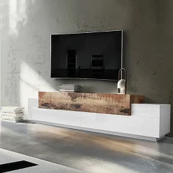 Garnero Arredamenti Mobile Tv Basso|Mobili Tv Moderni-Mobile porta TV 240x52h cm bianco laccato lucido pero Milos Gihome® Bianco Lucido - Rovere Rustico