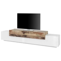 Garnero Arredamenti Mobile Tv Basso|Mobili Tv Moderni-Mobile porta TV 240x52h cm bianco laccato lucido pero Milos Gihome® Bianco Lucido - Rovere Rustico