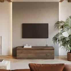 Garnero Arredamenti Mobile Tv In Legno|Mobili Tv Moderni-Mobile porta TV 138x40h cm con cassettone rovere scuro Sunset Noce