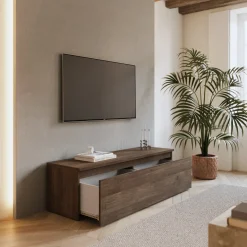 Garnero Arredamenti Mobile Tv In Legno|Mobili Tv Moderni-Mobile porta TV 138x40h cm con cassettone rovere scuro Sunset Noce