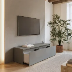 Garnero Arredamenti Mobile Tv Basso|Mobili Tv Moderni-Mobile porta TV 138x40h cm con cassettone Sunset Grigio scuro