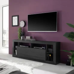 Garnero Arredamenti Mobile Tv Basso|Mobili Tv Moderni-Mobile porta TV 172x66h cm con ribalta Trilogy Nero Frassinato