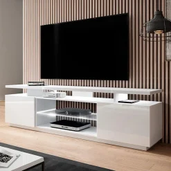 Garnero Arredamenti Mobile Tv Basso-Mobile porta TV 180x56h cm con led Blackburn Bianco Lucido