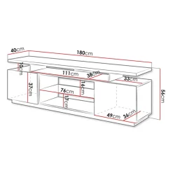 Garnero Arredamenti Mobile Tv Basso-Mobile porta TV 180x56h cm con led Blackburn Bianco Lucido