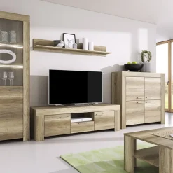 Garnero Arredamenti Mobile Tv Basso-Mobile porta TV 155x50h cm con mensola rovere Vietnam