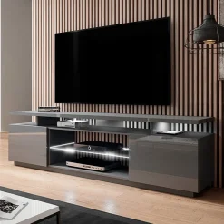 Garnero Arredamenti Mobile Tv Basso-Mobile porta TV 180x56h cm con led lucido Blackburn Grafite
