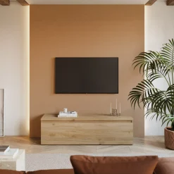 Garnero Arredamenti Mobile Tv In Legno|Mobile Tv Basso-Mobile porta TV 138x40h cm con cassettone chiaro Sunset Rovere