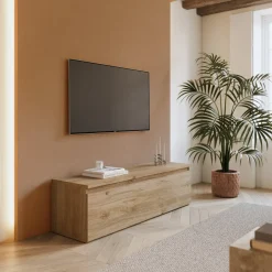 Garnero Arredamenti Mobile Tv In Legno|Mobile Tv Basso-Mobile porta TV 138x40h cm con cassettone chiaro Sunset Rovere