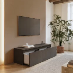 Garnero Arredamenti Mobile Tv Basso|Mobili Tv Moderni-Mobile porta TV 138x40h cm con cassettone nero Sunset Ossido