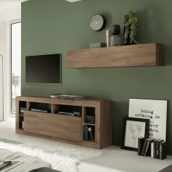 Garnero Arredamenti Mobile Tv Basso|Mobili Tv Moderni-Mobile porta TV 172x66h cm con ribalta rovere scuro Trilogy Noce