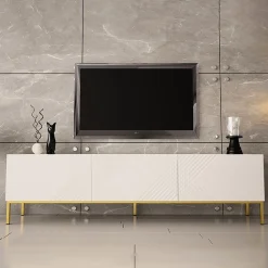 Garnero Arredamenti Mobile Tv Basso|Mobili Tv Moderni-Mobile porta TV 190x5h cm con frontale decorato bianco lucido Marisa