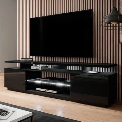 Garnero Arredamenti Mobile Tv Basso-Mobile porta TV 180x56h cm con led Blackburn Nero Lucido