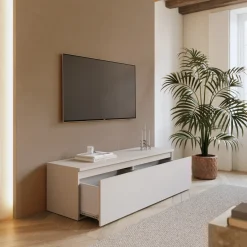 Garnero Arredamenti Mobile Tv In Legno|Mobile Tv Basso-Mobile porta TV 138x40h cm con cassettone Sunset Beige