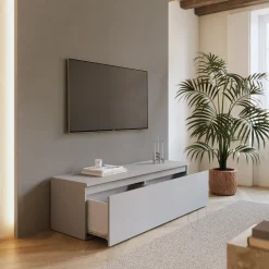 Garnero Arredamenti Mobile Tv In Legno|Mobile Tv Basso-Mobile porta TV 138x40h cm con cassettone Sunset Grigio chiaro