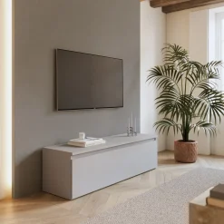 Garnero Arredamenti Mobile Tv In Legno|Mobile Tv Basso-Mobile porta TV 138x40h cm con cassettone Sunset Grigio chiaro